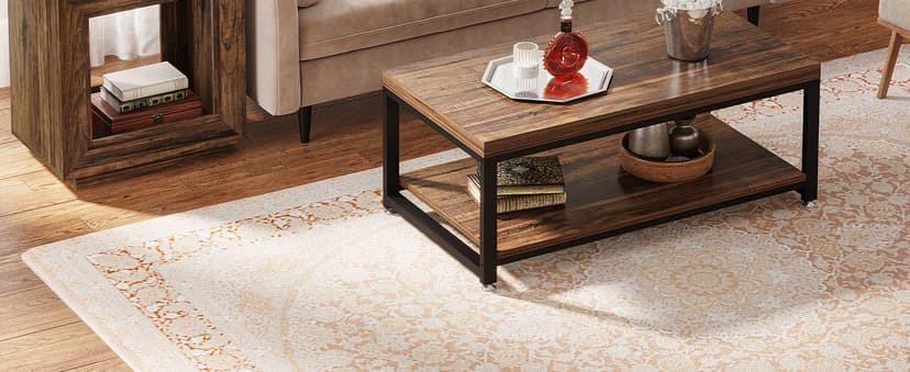 Tribesigns Rustic Wood End Table, 2 Tiered Square Side Table with Storage Shelf, Industrial Sofa Side Table for Living Room, Entrance (Rustic Brown) (1)