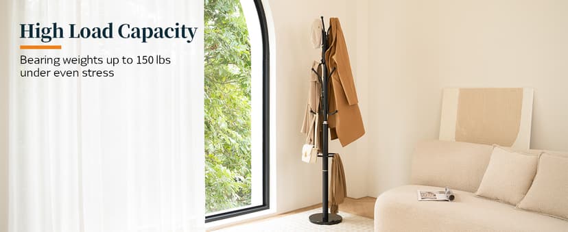 Yoobure Metal Coat Rack Freestanding with Marble Base, Coat Tree with 12 Hooks & Umbrella Holder, Coat Hanger Stand for Corner Entryway Bedroom Office, Heavy Duty Coat Rack Stand for Clothes Hats Bags