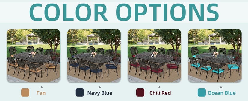 MEETWARM 9-Piece Outdoor Furniture Dining Set, All Weather Cast Aluminum Patio Garden Set with 8 Chairs,1 Oval Table, 2" Umbrella Hole, Dark Bronze