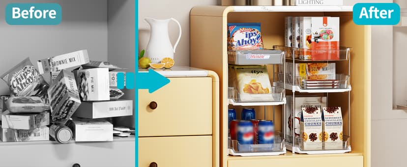 Delamu 2 Sets of 3-Tier Bathroom Under Sink Organizers and Storage, Multi-Purpose Stackable Pantry Organization and Storage, Pull Out Clear Kitchen Bathroom Cabinet Organizer with Movable Dividers