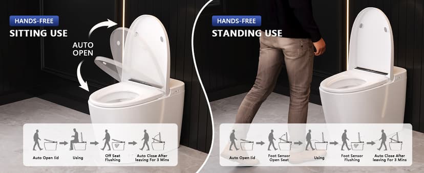 DeerValley Smart Bidet Toilet, One Piece Bidet Toilet for Bathrooms, Toilets with Auto Open/Close Lid, Heated Seat, Warm Dryer, Foot Sensor Operation, Night Light,Tankless Toilets with LED Display