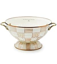 MACKENZIE-CHILDS Enamel Whistling Tea Kettle, Decorative Teapot for Stovetop, Brown-and-White Mocha Check