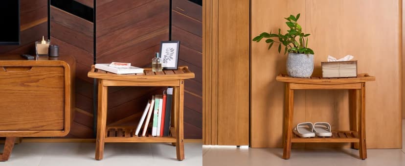 Premium 22" Teak Shower Bench with Handles, Waterproof Teak Shower Stool, Wooden Stool for Bathroom, Teak Wood Shower Bench Stool Seat Chair for Shower Storage Shelf, 300 Lbs Capacity