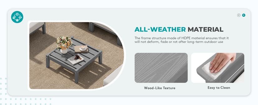 SERWALL HDPE Patio Furniture Set, 10 Pieces Outdoor Sectional Sofa Set, All-Weather Wood-Like Outdoor Sofa Couch with Coffee Table for Deck, Lawn, Grey Frame with Khaki Cushion