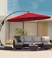 10ft Patio Umbrella with Base Included, Outdoor Offset Cantilever Umbrella w/Upgraded Yarn-dyed Fabric Shade, Sturdy 8 Rids, Easy Tilt Adjustment, for Pool Deck Porch Backyard Garden,Beige