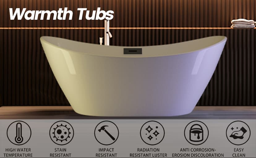 59" Acrylic Freestanding Bathtub, Free Standing Soaking Tub, Freestanding Tub with Overflow and Matte Silver Drain, Modern Bathtub for Bathroom, Hotel, Easy to Install, CUPC Certified, Black, Sky