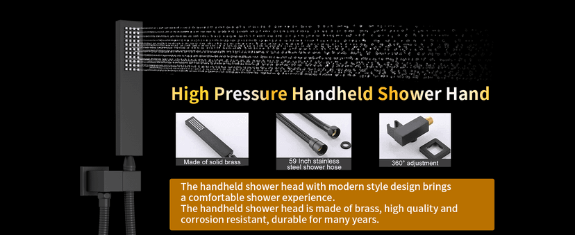 AYIVG Matte Black Thermostatic Rainfall Full Body Shower System With 2 In 1 Waterfall Rainfall Ceiling Mount 16 X 24 Inch Rain Shower Head 6 Jets Temperature Display Shower Faucet Set