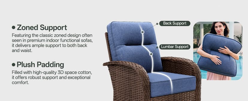 Patio Furniture Set with 6-Inch Thick Cushions, High Back Outdoor Swivel Rocker Chairs, Patio Couch and Ottomans, 6-Piece Easy Assembly Conversation Set for Porch Deck Pool Yard in Blue