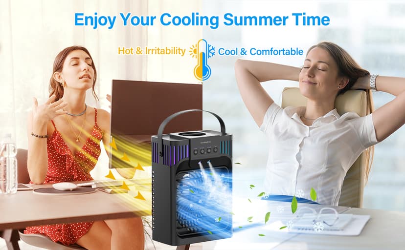 Portable Air Conditioners,4-in-1 Evaporative Air Cooler with 3 Speeds, 3 Modes & 7 LED Light Cooling Fan with Remote, 2-8H Timer, 1200ML Personal Mini Air Conditioner for Bedroom and Office