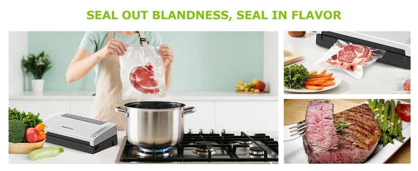 Bonsenkitchen Food Vacuum Sealer Machine with External Vac Function, Built-in Cutter & Bag Storage, 5 Modes for Various Food Types, Includes 10 Bags & 1 Roll (Silver)