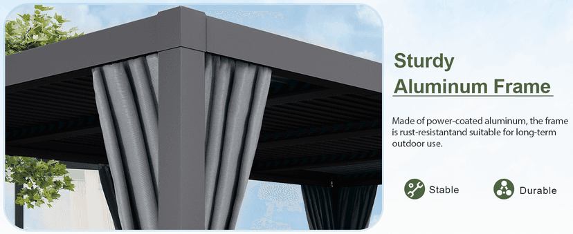 Aoxun Louvered Pergola 10' x 10' Outdoor Aluminum Pergola with Adjustable Top for Decks, Gardens and Backyards, Gray
