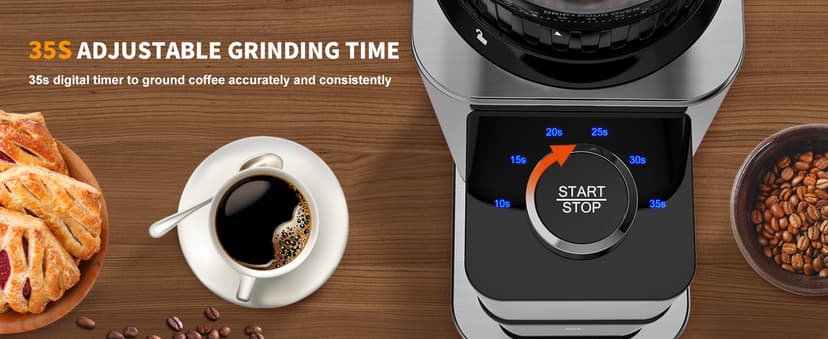 Conical Burr Coffee Grinder Electric, Espresso Coffee Bean Grinder for Home Use Adjustable 48 Grind Settings, 35s Precision Timer, Stainless Steel, Anti-Static for Pour Over/Drip/French Press