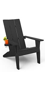 MXIMU Modern Adirondack Chairs Set of 4 Weather Resistant with Cup Holder Oversize Plastic Fire Pit Chairs Plastic Outdoor Chairs for Firepit Area Seating (Black)