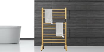 Electric Towel Warmers Radiator with Built-in Timer Gold, 140W Wall-Mounted & Freestanding Heated Towel Drying Rack with 11 Bars, 304 Stainless Steel Heated Towel Rail for Bathroom, Plug-in