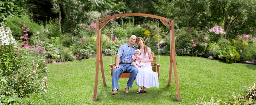 VINGLI Upgraded Patio Wooden Porch Swing for Courtyard & Garden, Heavy Duty 880 LBS Swing Chair Bench with Hanging Chains for Outdoors (Brown, 4 FT)