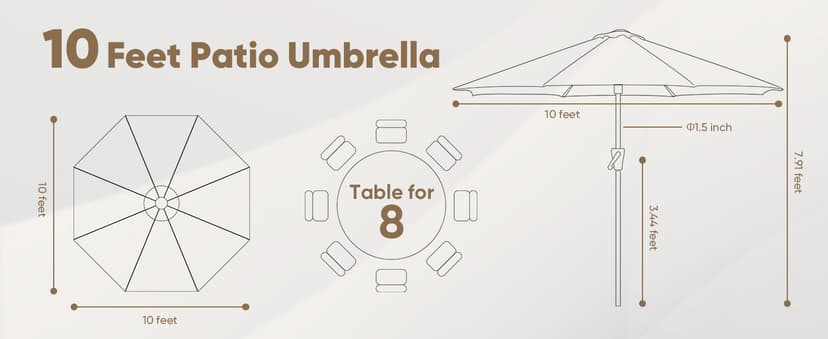 Tempera Patio Market Outdoor Table Umbrella with Auto Tilt and Crank,Large Sun Umbrella with Sturdy Pole&Fade resistant canopy,Easy to set