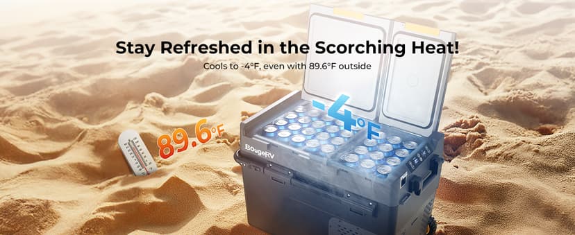 BougeRV 12 Volt Car Refrigerator, CRD2 52 Quart Portable Fridge Freezer with APP Control, -4℉ to 68℉ Dual Zone Compressor Electric Cooler 12/24V DC, 110~240V AC for Overlanding, Camping, RV, Truck