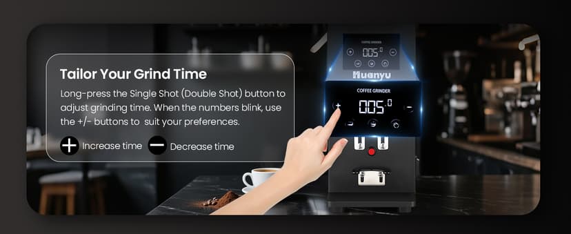 Huanyu Commercial Coffee Grinder with 64mm Flat Burr Anti-Flying Grounds Outlet 26oz Lotus Hopper 8 Stepless Settings Electric Coffee Grinders with Smart Touchscreen for Cafés Restaurants