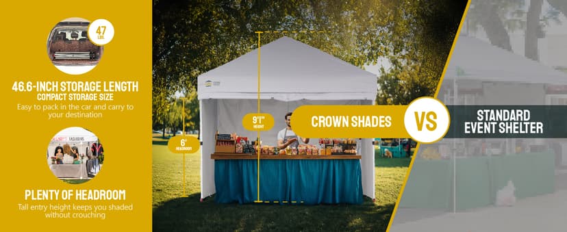 CROWN SHADES 10X10 Comercial Instant Canopy Pop Up Tent with Center Lock (10x10 with 4 Sidewalls, Grey)