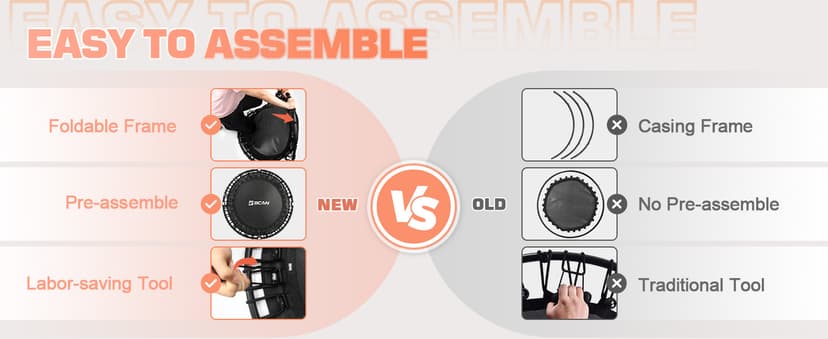 BCAN 450LBS/550LBS Foldable Mini Trampoline, 40"/48" Fitness Trampoline with Durable Bungees, Stable & Quiet Exercise Rebounder for Adults,Great Mini Trampoline for Indoor/Garden Workout - 2