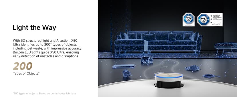 DREAME X50 Ultra Complete Robot Vacuum and Mop with Auto-Empty and Mop Self-Cleaning, 20,000Pa Suction, Obstacle Avoidance and 360° Navigation, Corner to Edge Deep Cleaning, Detangling Brush (White)