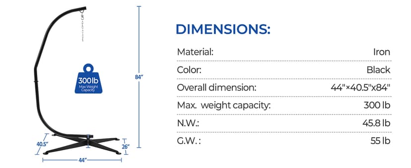 Yaheetech Hammock Chair Stand, C-Stand for Hanging Hammock Chair w/Buckle & S-Shaped Hook - Free Rotation C-Stand Hammock Stand for Hanging Chairs, Swings, Max.Weight Capacity 300Lb