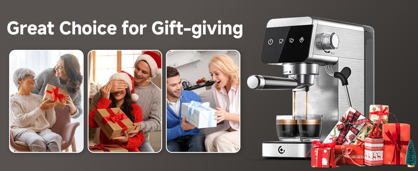 AMZCHEF Espresso Machines with LED Touch screen, Espresso Coffee machine Equip 20Bar Pressure System, Cappuccino Machine, Compact Latte Machine for Home Gifts,Silver