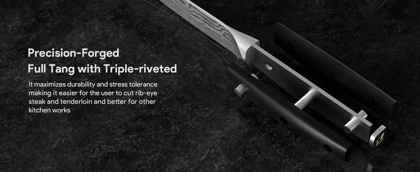 Steak Knives Set of 8 with Drawer Organizer Built-in Sharpener, 4.6 Inch Non Serrated Dinner Knife, Forged German Steel Damascus Pattern Straight Edge Meat Knife with Full Tang Handle, Black