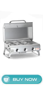 Onlyfire BBQ Gas Grill 3-Burner with Foldable Cart & Side Table, Portable Propane Grill with Lid for Outdoor Patio Backyard Barbecue Camping Tailgating RV Trip, Stainless Steel, GS308