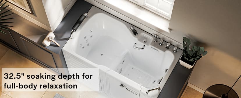 Empava Walk in Tub, 54" Whirlpool Bathtub with 12 Air & 13 Water Jets, Heated Massage Soaking Tub, 20% Wider Outward Swing Door, Right Drain,Walk-In Bathtub for Seniors, Acrylic