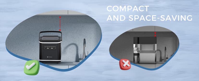 Ecozy Countertop Ice Maker, Portable, Self-Cleaning, 9 Bullet Ice Cubes in 6 Mins, 26lbs/24Hrs, Ice Maker Machine with Ice Bags, Handle, Standing Scoop and Basket, Black, IM-BS261C