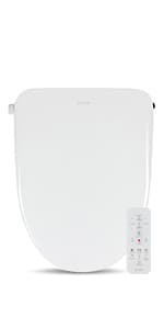 ALPHA BIDET iX Pure Bidet Toilet Seat in Elongated White | Ultra Low Profile | Endless Warm Water | Arced Stainless Steel Nozzle | Blue LED Nightlight | Dryer