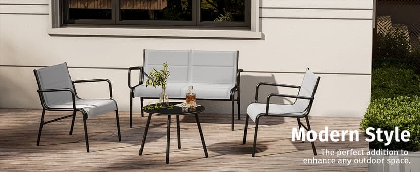 EAST OAK 4 Seats Outdoor Furniture Set, Waterproof Patio Furniture Set, Patio Loveseat with Coffee Table for Porch or Garden, 4-Piece Patio Conversation Sets for Balcony, Upgrade Grey