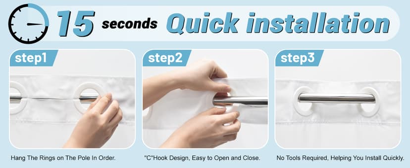 No Hook Shower Curtain with Snap in Liner - Watercolor Floral Shower Curtain - Fabric Waterproof Inner Liner, Plants Blue Beige Flowers White Cloth Shower Curtains Washable, 71 x 74 Inch