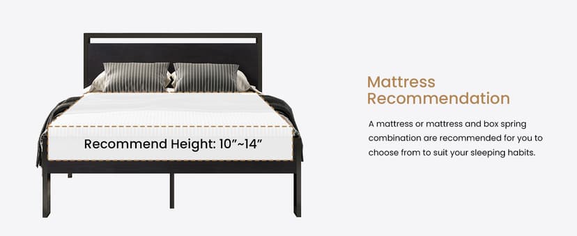 SHA CERLIN 14 Inch Queen Size Metal Platform Bed Frame with Wooden Headboard and Footboard, Mattress Foundation, No Box Spring Needed, Large Under Bed Storage, Non-Slip Without Noise, Black Oak