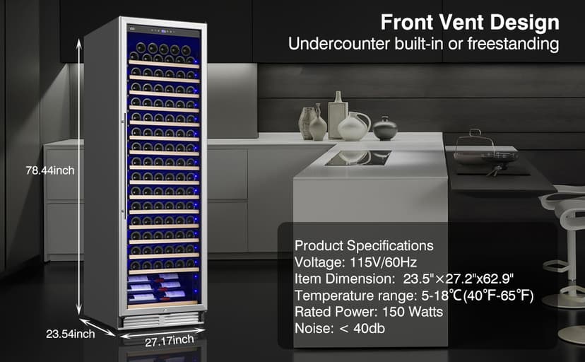 Upgraded 24 Inch Wine Cooler Refrigerator, 190 Bottles Wine Fridge with Professional Temperature Control System, Freestanding or Built-in installation, Quiet Operation
