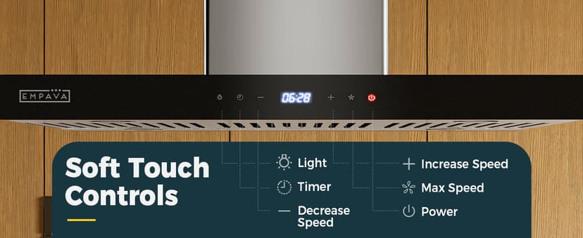 Empava 36 Inch Island Range Vent Hood Ceiling-Mount, Convertible Ducted/Ductless, 3-Speed Touch Control Timer, Stainless Steel Baffle, 4 LED Lights (Charcoal Filters Sold Separately)