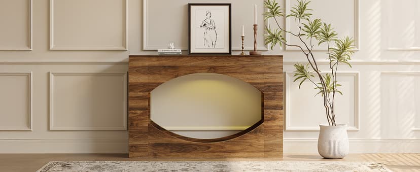 Farmhouse Console Table, 47 Inches Entryway Console Table with LED Light, Sofa Table Behind Couch, Wooden Hallway Accent Table for Entryway, Living Room