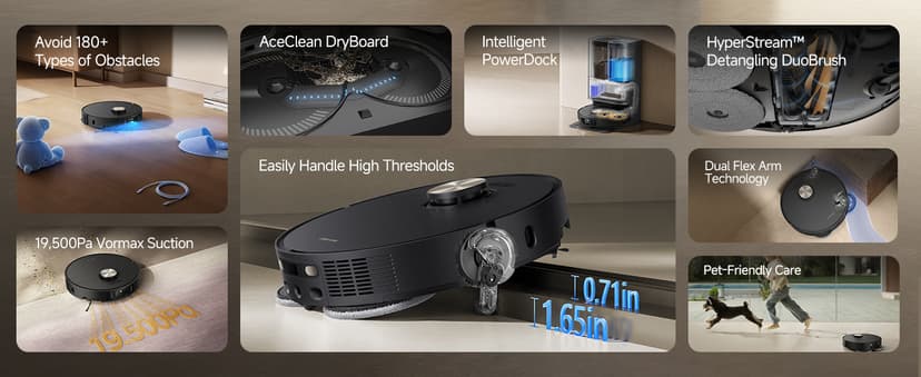 DREAME L50 Ultra Robot Vacuum and Mop Black with Auto-Empty and Mop Self-Cleaning, Precise Obstacle Avoidance, 19,500Pa Suction, HyperStream Detangling DuoBrush
