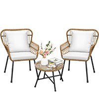 Devoko 3 Piece Rocking Bistro Set Wicker Patio Outdoor Furniture Porch Chairs Conversation Sets with Glass Coffee Table (Beige)
