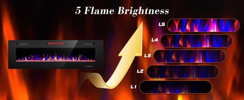 60" Electric Fireplace in-Wall Recessed and Wall Mounted 1500W Fireplace Heater and Linear Fireplace with Timer/Multicolor Flames/Touch Screen/Remote Control