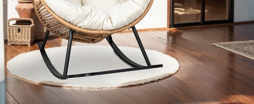 Vongrasig Wicker Egg Chair PE Rattan Rocking Chair with Cushion, Oversized Patio Lounge Rocker Chair for Outdoor, Indoor, Balcony, Backyard, Garden, Beige