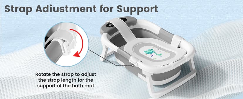 AVIDOR Baby Bathtub,Collapsible Bathtub for Newborn to Toddler,Durable Essential Infant Bath Tub,Portable Travel Baby Tub with Soft Bath Net,No-Slip Feet and Dinosaur Shaped (Grey)