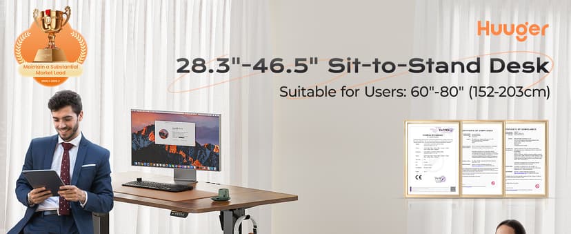 Huuger 55 x 28 Large Electric Standing Desk, Height Adjustable Computer Desk, 27.6" Deep Desktop, Stand up Gaming Office Desk with 2 Hooks, 3 Preset Heights, for Home Office, Rustic Brown