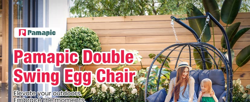 Pamapic Double Egg Chair wth Stand, 700 LBS Loveseat Rattan Swing Chair, UV Resistant Cushions with Armrests and Headrest, Thick Steel Frame Hammock Swing for Outdoor, Patio, Indoor(Grey)