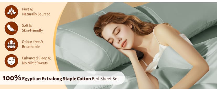 Shilucheng 100% Egyptian Cotton Queen Size Sheets Set - 1000 Thread Count,Luxury Cotton Bed Sheets,Breathable & Cooling Bedding and Pillow Cases, 16 Inch Deep Pocket - 4 Piece (Sea Glass, Queen)