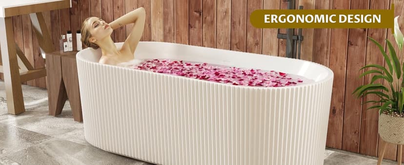 67" Free Standing Tub, Standalone Soaking Pleated Bathtub, Easy Install Freestanding Bathtub, Modern Design for Bathrooms, White