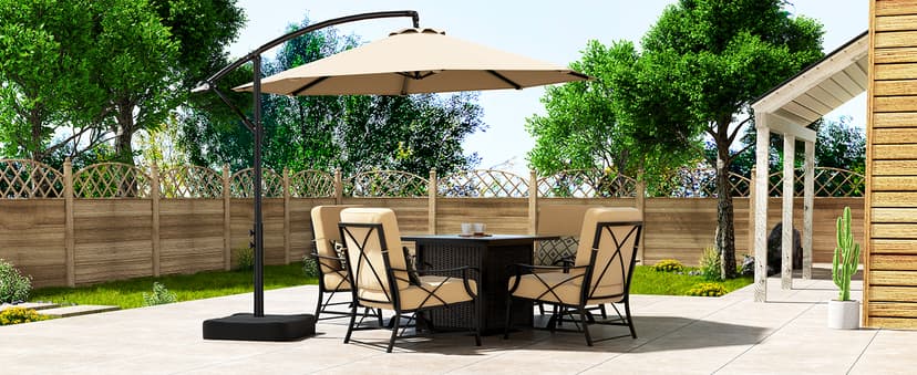 10ft Patio Umbrella with Base Included, Outdoor Offset Cantilever Umbrella w/Upgraded Yarn-dyed Fabric Shade, Sturdy 8 Rids, Easy Tilt Adjustment, for Pool Deck Porch Backyard Garden,Beige