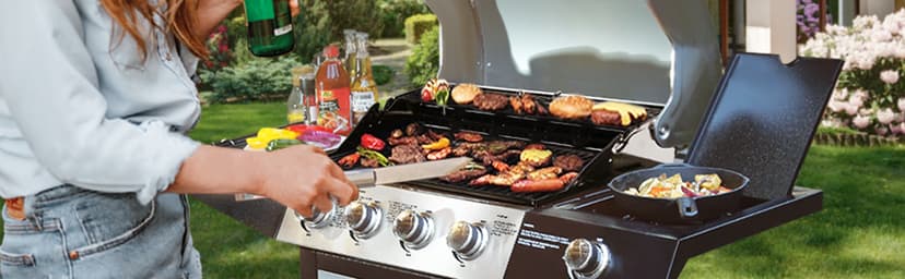 MASTER COOK Gas Grill, BBQ 4-Burner Cabinet Style Grill Propane with Side Burner, Stainless Steel