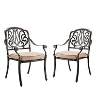 7-Piece Cast Aluminum Outdoor Table and Chairs, Antique Bronze Patio Dining Set for 6 Include 60" Rectangular Outdoor Dining Table and 6 Swivel Chairs with Removable Cushion and Umbrella Hole
